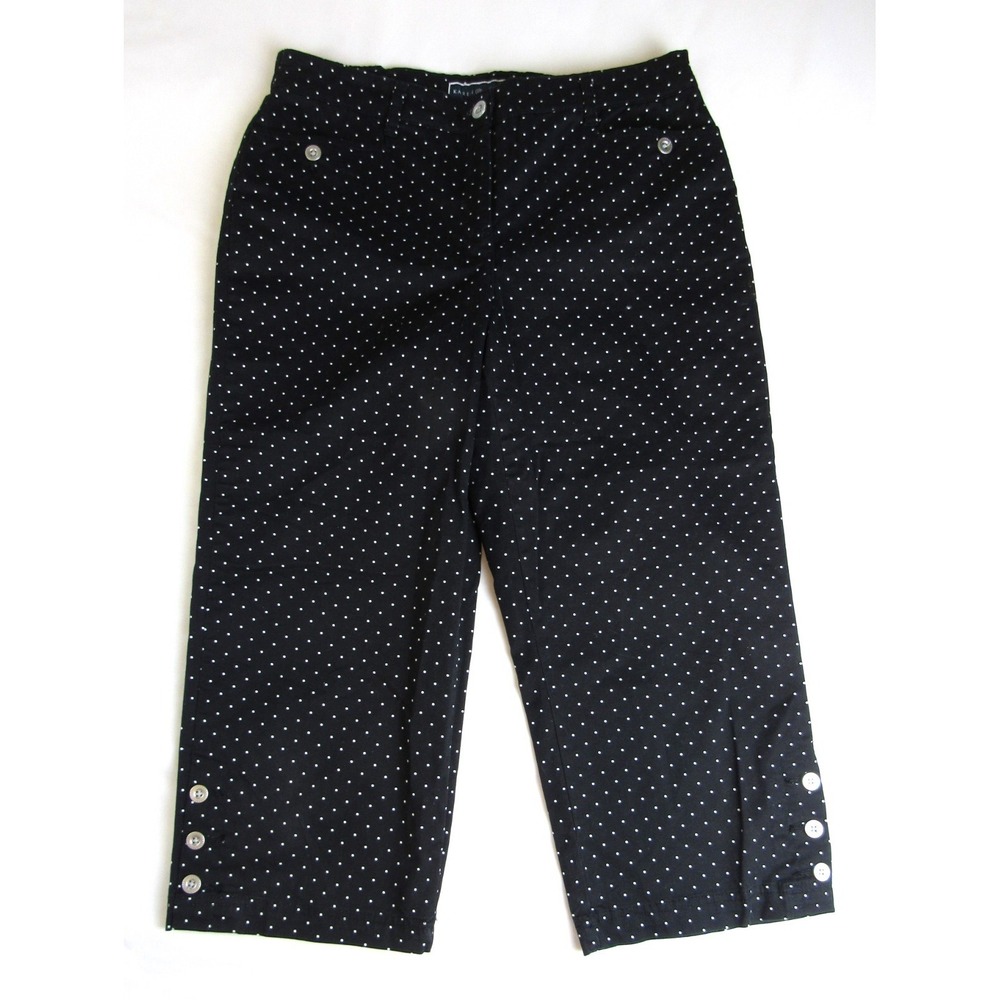 Karen Scott Crop Pants Black w/White Polka Dots & Metal Buttons Women's Size 8 - Picture 2 of 6